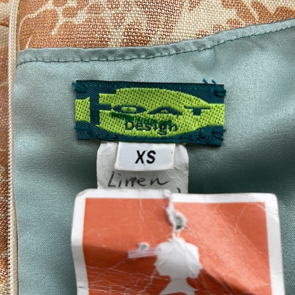 Foat Design NWT Cream Orange Metallic Linen Sleeveless Scalloped Hem Dress - Picture 6 of 9